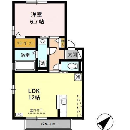 ジャルダン ポス B棟(1LDK/2階)の間取り写真