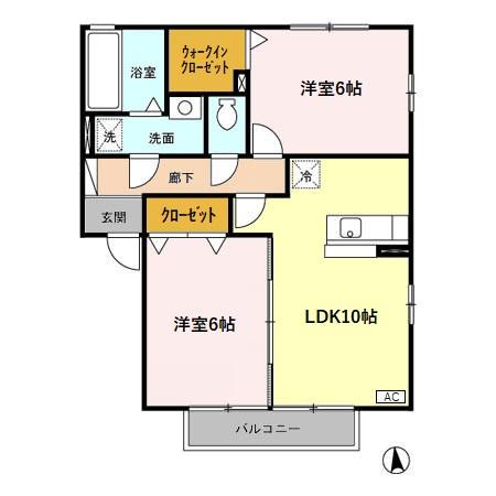 カトル・ヴァン B(2LDK/2階)の間取り写真