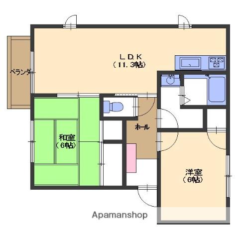 グリーンヒル京中J棟(2LDK/2階)の間取り写真