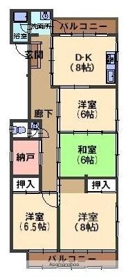 ハイツ城NO.3(4DK/3階)の間取り写真