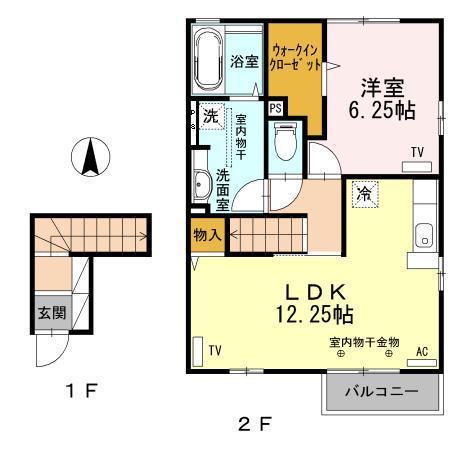 アンソレイユA(1LDK/2階)の間取り写真