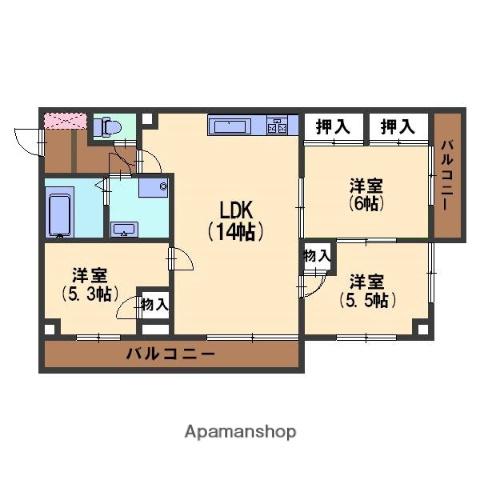 リバーサイドハウス(3LDK/3階)の間取り写真
