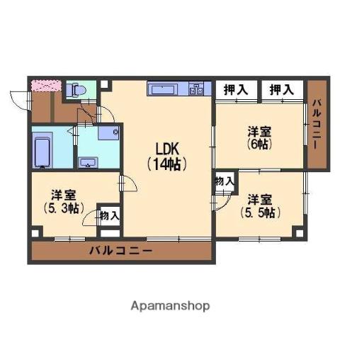 リバーサイドハウス(3LDK/2階)の間取り写真