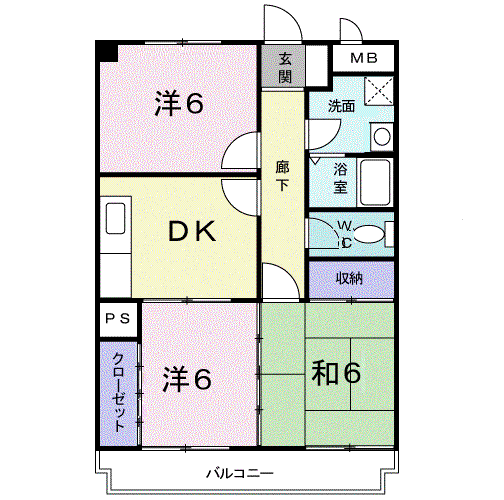 ヴィラプランタンⅠ(3DK/2階)の間取り写真