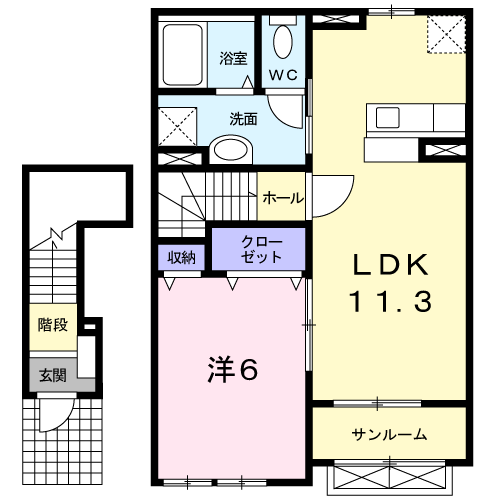 エレガンスフローラーリア(1LDK/2階)の間取り写真