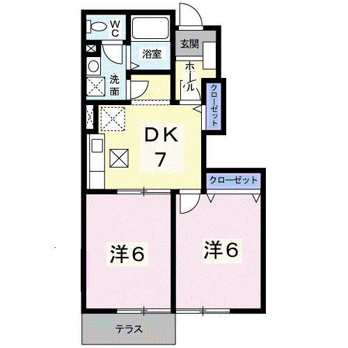 ロザージュ(2DK/1階)の間取り写真