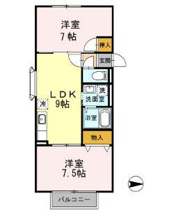 サンテュール(2DK/1階)の間取り写真