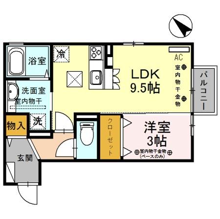北陸新幹線 金沢駅 バス乗車時間：14分 横川３丁目バス停バス停で下車 徒歩3分 2階建 築10年(1LDK/1階)の間取り写真