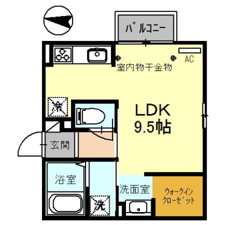 フルーリィア(ワンルーム/1階)の間取り写真