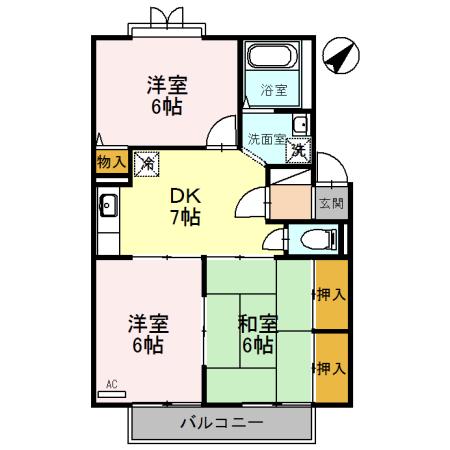 モンターニュ・リーブルB(3DK/1階)の間取り写真