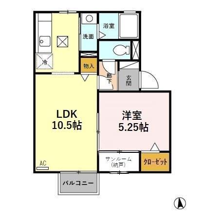 モアコート禅B(1LDK/1階)の間取り写真