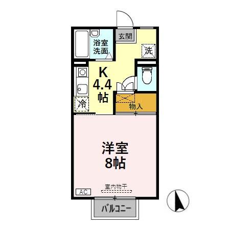 パンシオン額新保(1K/1階)の間取り写真