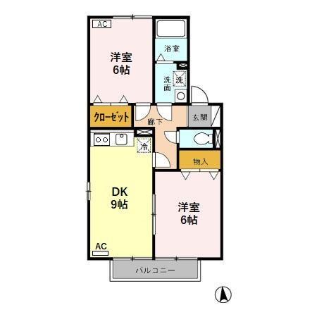 ジョイキャッスルAA(2DK/2階)の間取り写真