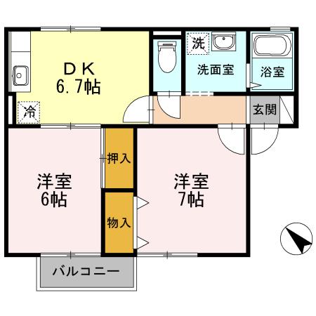 シャルマン・レジデンス21 A(2DK/2階)の間取り写真