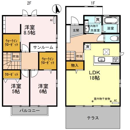 北陸鉄道石川線 額住宅前駅 徒歩10分 2階建 築10年(3LDK)の間取り写真