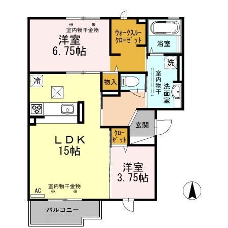 BELLA LUNA A(2LDK/1階)の間取り写真