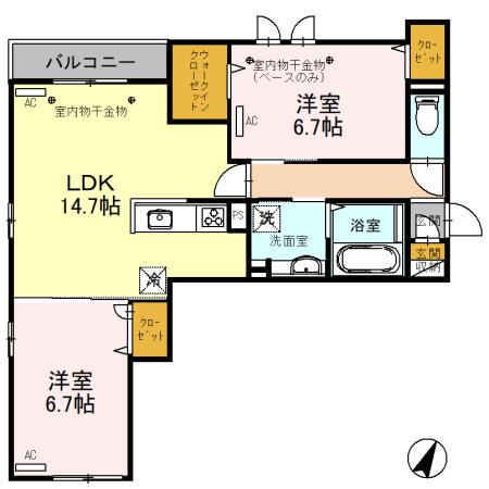 D-RESIDENCE京町(2LDK/3階)の間取り写真