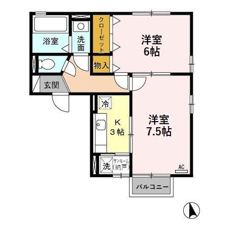 セービルリカーK(2K/2階)の間取り写真