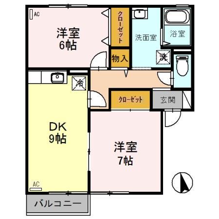 サンウェル16 A棟(2DK/1階)の間取り写真