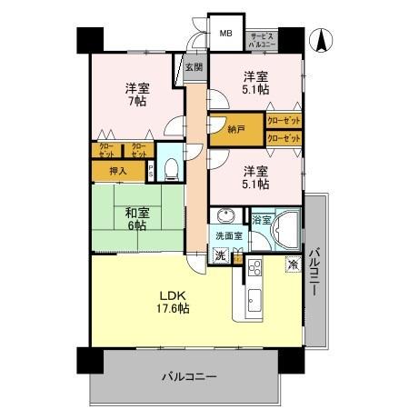 ディーレスティア米泉(4LDK/2階)の間取り写真