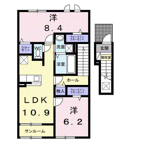 ルアーナ(2LDK/2階)の間取り写真