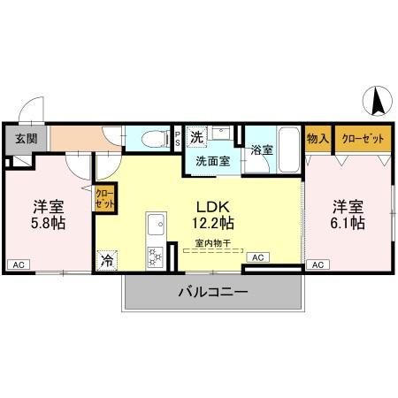 ＩＲいしかわ鉄道 野々市駅(ＩＲ) バス乗車時間：45分 金沢赤十字病院前バス停で下車 徒歩7分 3階建 新築(2LDK/2階)の間取り写真