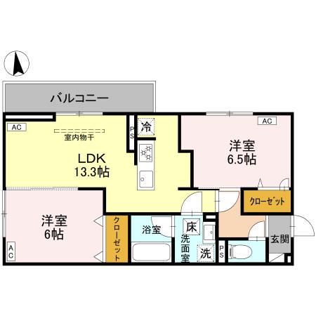 ＩＲいしかわ鉄道 野々市駅(ＩＲ) バス乗車時間：45分 金沢赤十字病院前バス停で下車 徒歩7分 3階建 新築(2LDK/1階)の間取り写真
