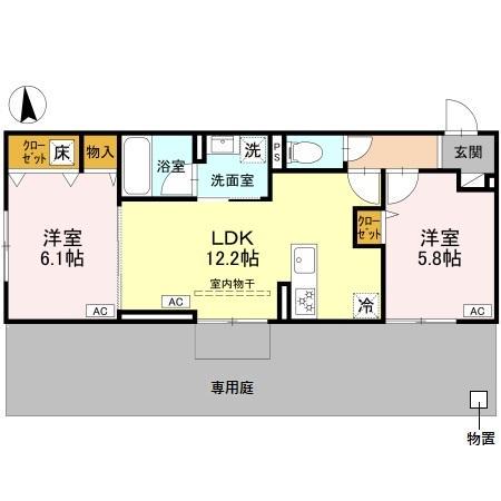 ＩＲいしかわ鉄道 野々市駅(ＩＲ) バス乗車時間：45分 金沢赤十字病院前バス停で下車 徒歩7分 3階建 新築(2LDK/1階)の間取り写真