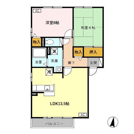 カルフール B(2LDK/2階)の間取り写真