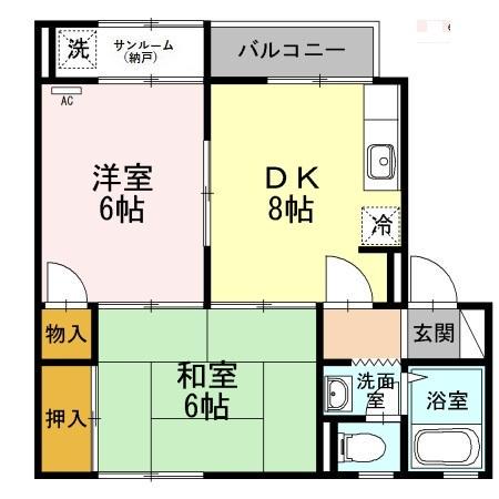 シャトーノールヴィラージ A(2DK/2階)の間取り写真