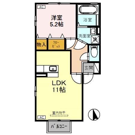ウエスト ルミエール(1LDK/2階)の間取り写真