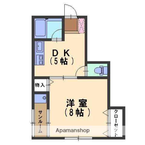 ユニメント花里(1K/2階)の間取り写真