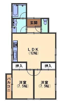 ハイツリバーサイド(2LDK/1階)の間取り写真