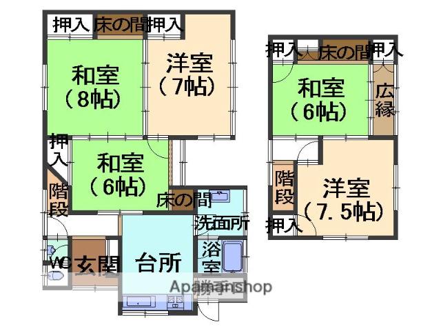 ＩＲいしかわ鉄道 金沢駅 バス乗車時間：17分 赤坂バス停で下車 徒歩3分 2階建 築51年(5DK)の間取り写真
