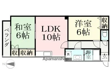 新田塚エンビイハイツ(2LDK/1階)の間取り写真