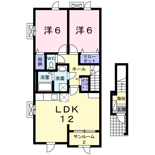 サンリット・ビュー・コヤマⅣ(2LDK/2階)の間取り写真