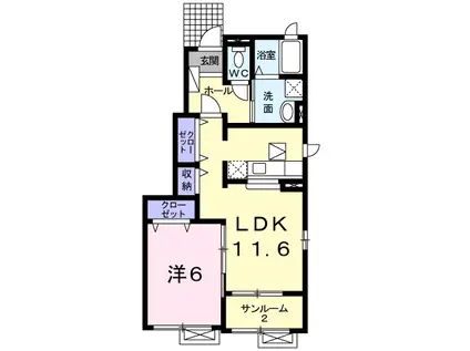 プラス1 B棟(1LDK/1階)の間取り写真