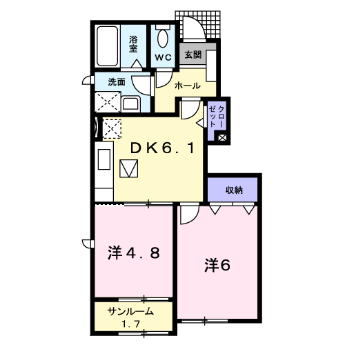 ウエストハウスⅦA棟(2DK/1階)の間取り写真