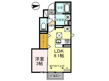 D-ROOM水落町(1LDK/1階)の間取り写真