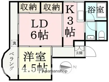 パレス毛矢(1LDK/3階)の間取り写真