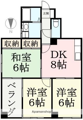 新田塚エンビイハイツ(3DK/4階)の間取り写真