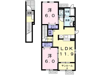 プラス1 B棟(2LDK/2階)の間取り写真