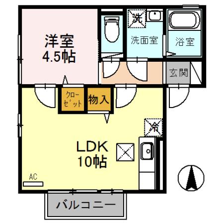 サンクレスト陽明Ⅱ(1LDK/1階)の間取り写真