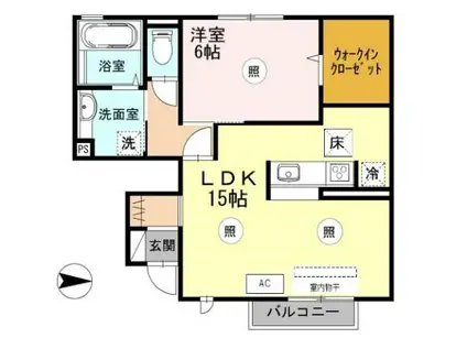 ウエストゥランタン A棟(1LDK/1階)の間取り写真