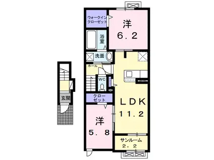 フェリシア(2LDK/2階)の間取り写真