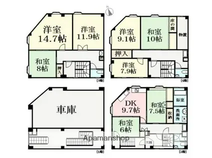 福井鉄道福武線 足羽山公園口駅 徒歩3分 4階建 築42年(7DK)の間取り写真