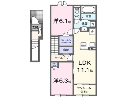 ヴァンヴェール丸岡 RS(2LDK/2階)の間取り写真