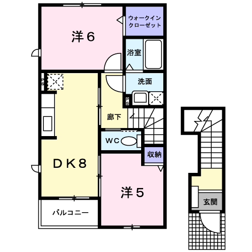 アグネスⅢ(2DK/2階)の間取り写真