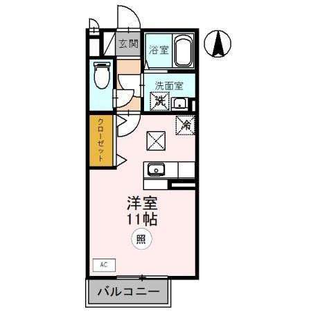 リバーサイドⅢ(ワンルーム/1階)の間取り写真