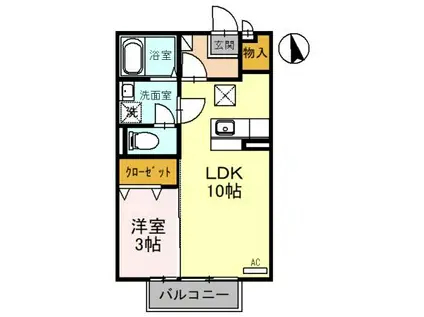 ウィルモア D(1LDK/1階)の間取り写真